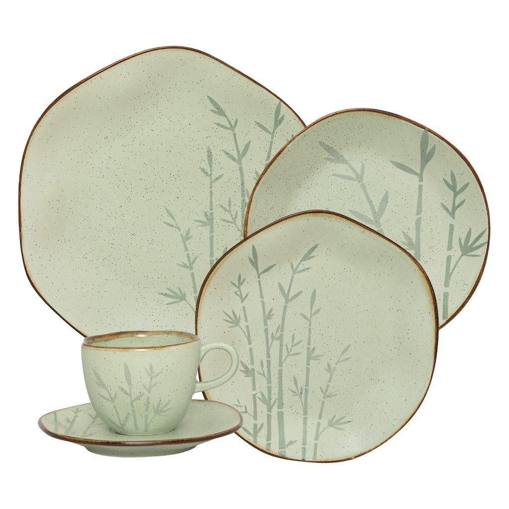 Jogo de Jantar 20 Peças Ryo Chá Bambu Porcelana Oxford