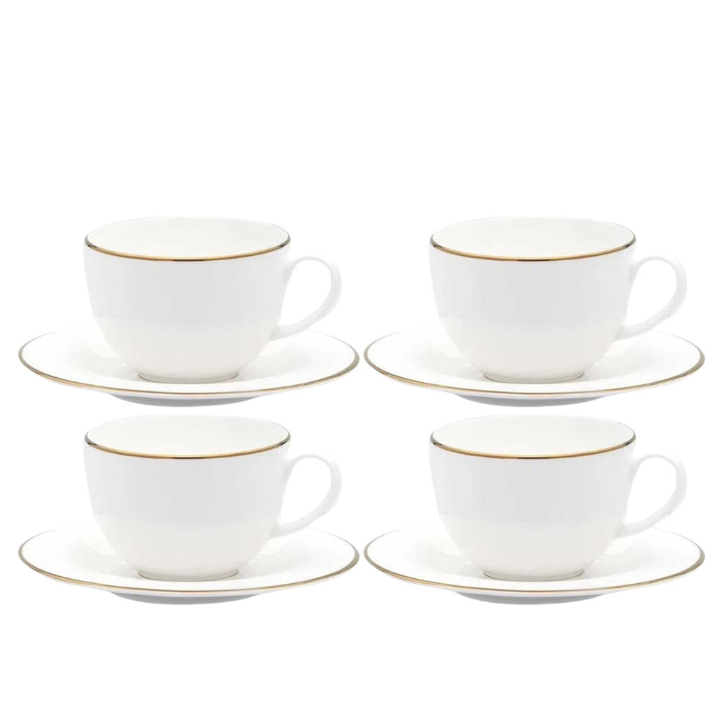 Jogo Xicaras De Café Com Pires 90ml Porcelana Kit 4 Peças Borda Dourada Luxo Legacy Gold - Home & Living