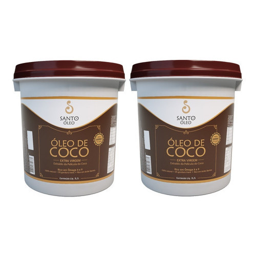 2 Unidades Balde Óleo de Coco Extra Virgem Extraído da Película do Coco Ômega 6/9 100% Natural 0% Gorduras Trans Rico em ácido láurico 3,2L
