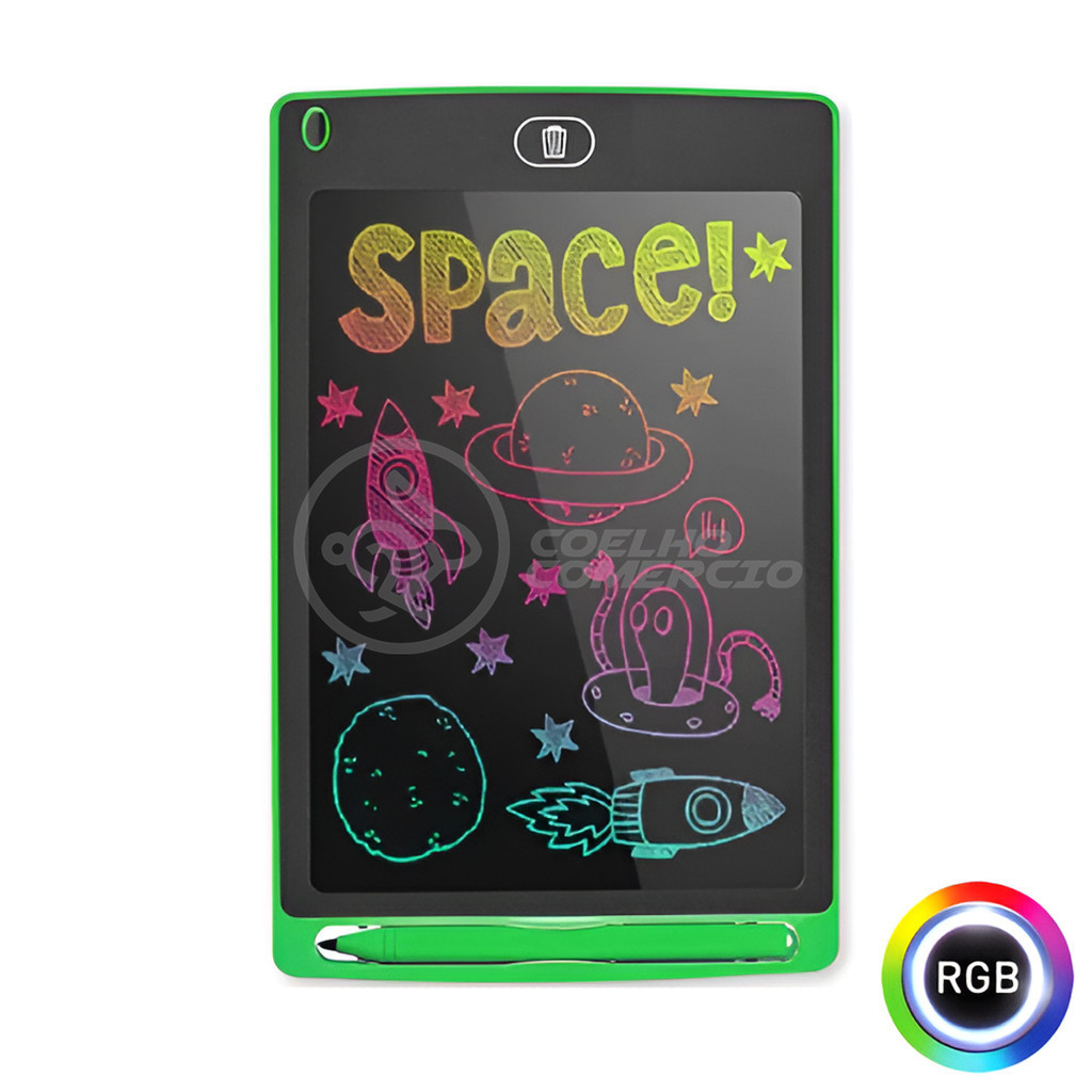 Lousa Mágica Digital Verde de 12" Desenhos e Anotações Coloridas Botão de Apagar Tablet T…