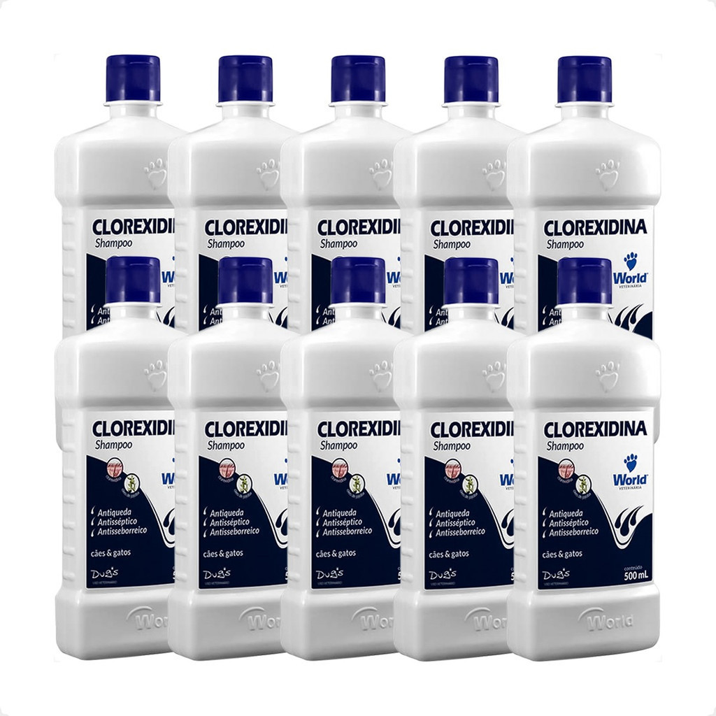 Kit 10 Shampoo World Veterinária Dug's Clorexidina Cães & Gatos - 500 mL em Oferta na Shopee