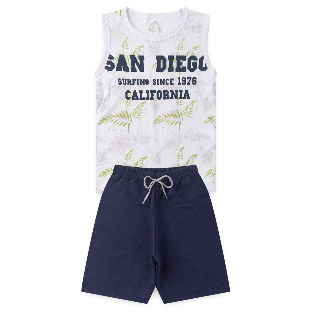 Conjunto Infantil Juvenil Verão Menino Regata Meia Malha Algodão Bermuda Moletinho Confortável - Conjunto Masculino