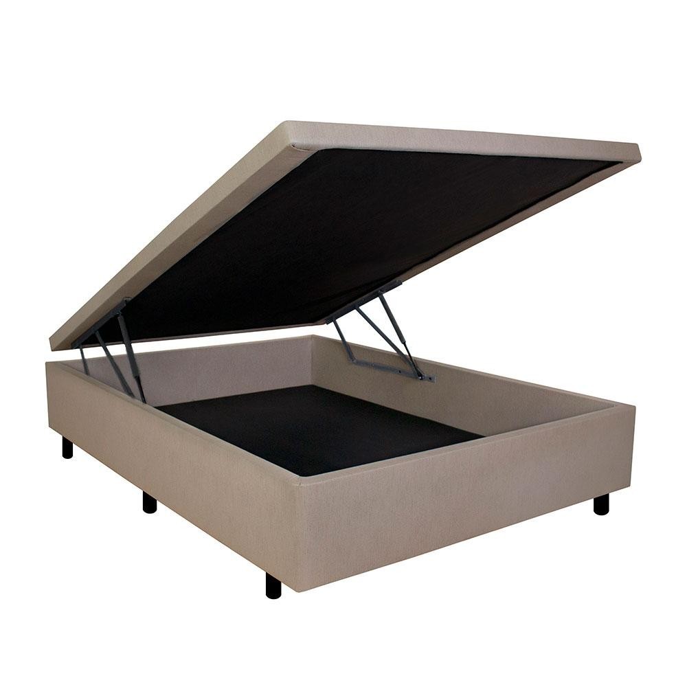 Base Box Casal com Baú 138x188x42cm Courino Linho Bege