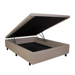 Base Box Casal com Baú 138x188x42cm Courino Linho Bege