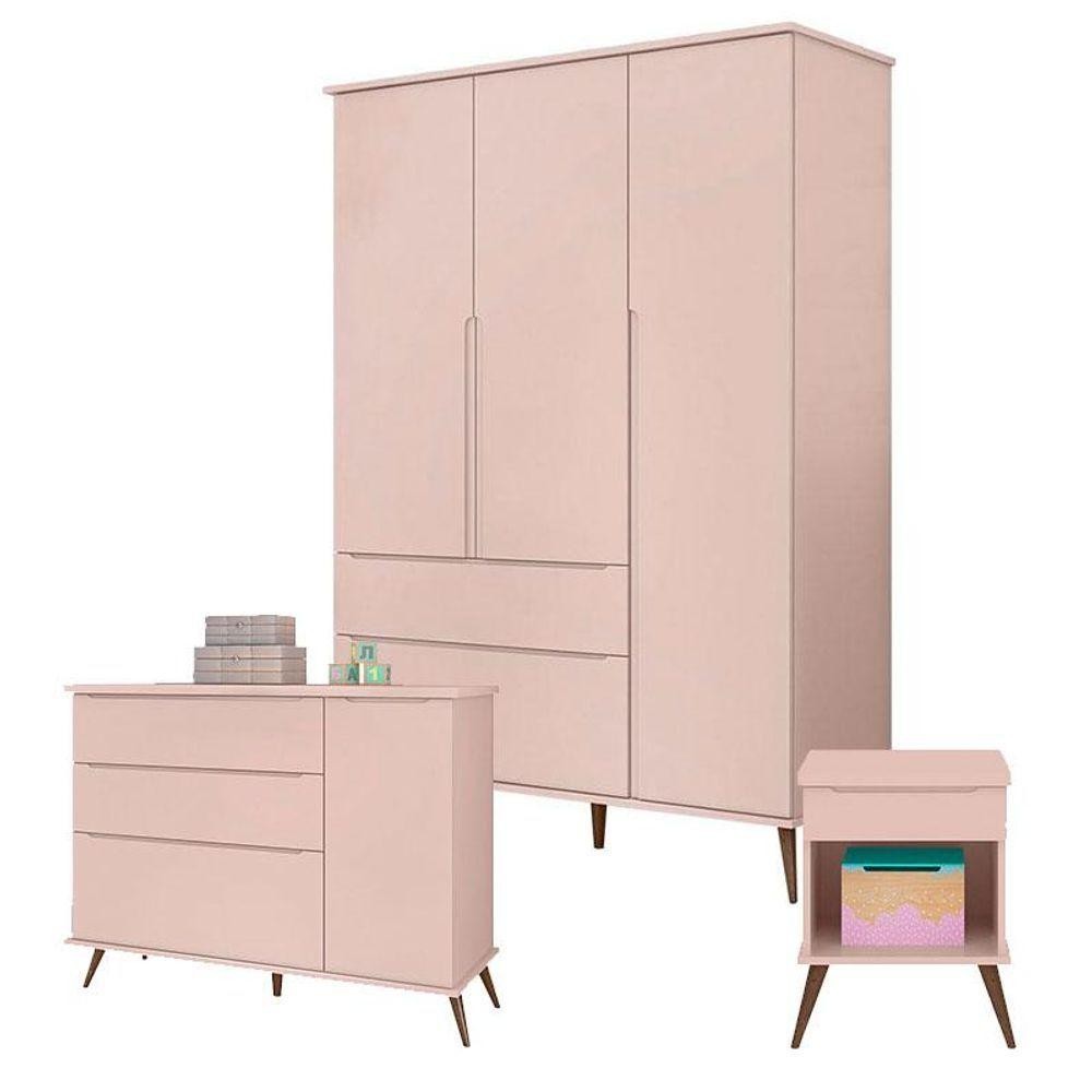 Cômoda E Guarda Roupa Com Mesa De Apoio Alice Rosa Acetinado - Phoenix Baby em Oferta na Shopee