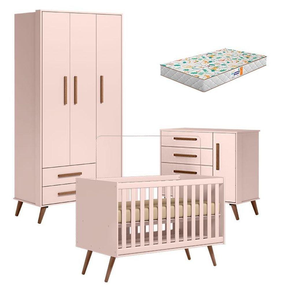 Quarto De Bebê Q Encanto Retrô Rosa Com Colchão Gazin - Qmovi em Oferta na Shopee