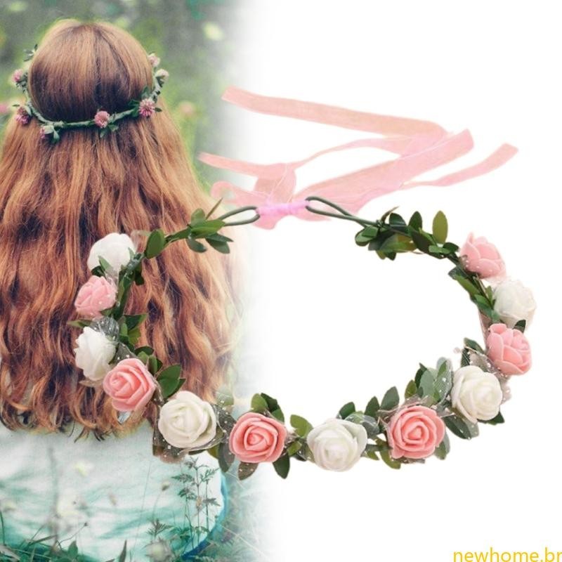 Novas Grinaldas Floral Coroas Noivas em Oferta na Shopee