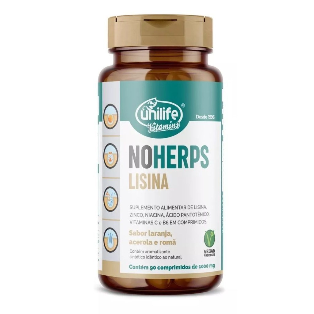 Lisina Noherps Dose Concentrada 1000mg 90 comprimidos Unilife