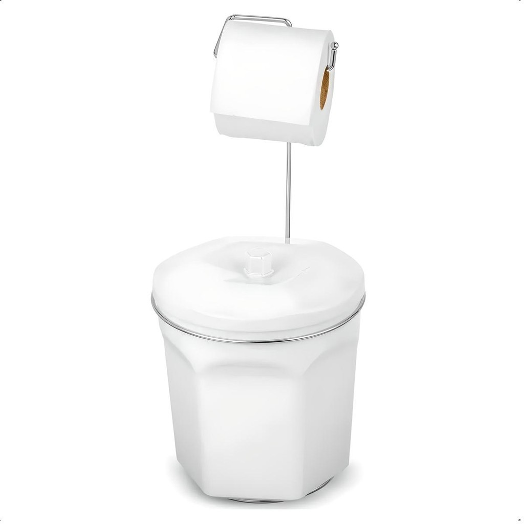 Suporte Para Papel Higiênico Com Lixeira Branca 6 Litros 522-9 - Passerini - Home & Living