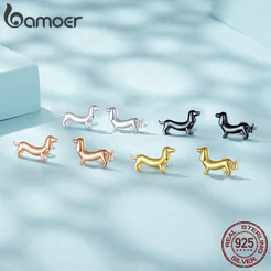 1 Par Brincos Bamoer 925 De Cachorro Salsicha De Prata Fofo Para Mulher Presente De Jóias De Moda
