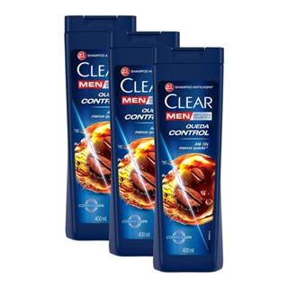 Kit 3 Shampoos Anticaspa Clear Men Queda Control com 400ml em Oferta na Shopee