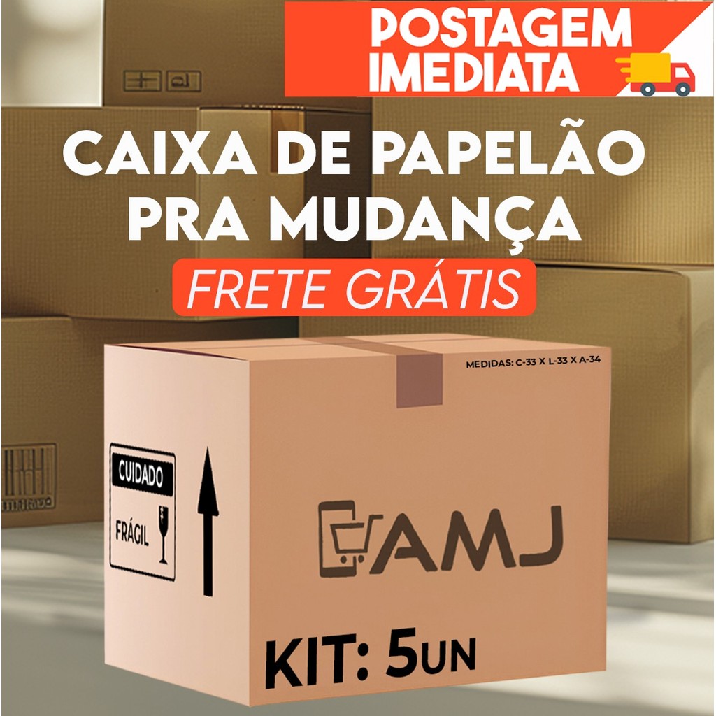 Kit Mudança de Caixas de Papelão Médias 33x33x34