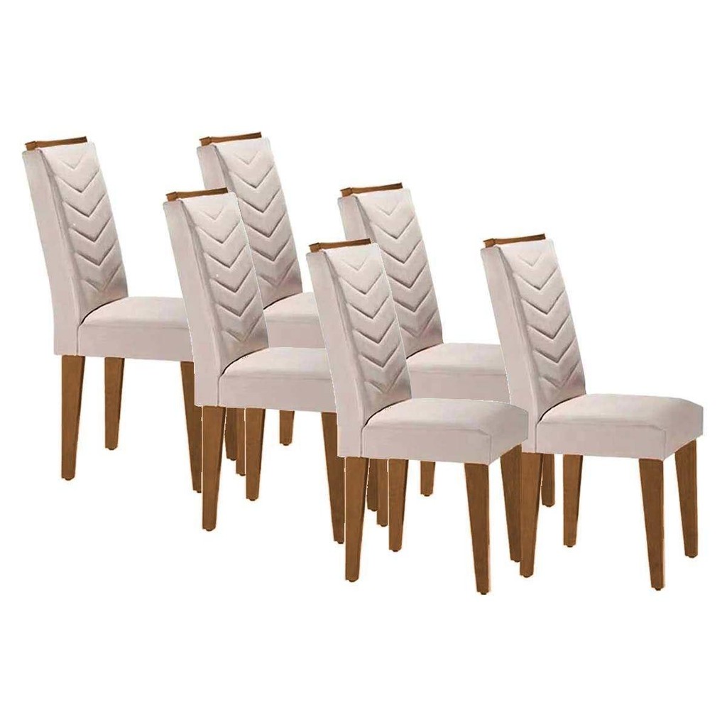Cadeira Sala de Jantar Londrina Madeira Kit 6 Un Capuccino - Veludo Creme - Rufato em Oferta na Shopee