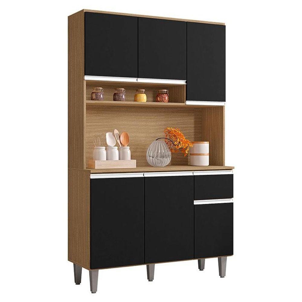 Armário Para Cozinha Kit Márcia Amendoa Preto - Ajl em Oferta na Shopee