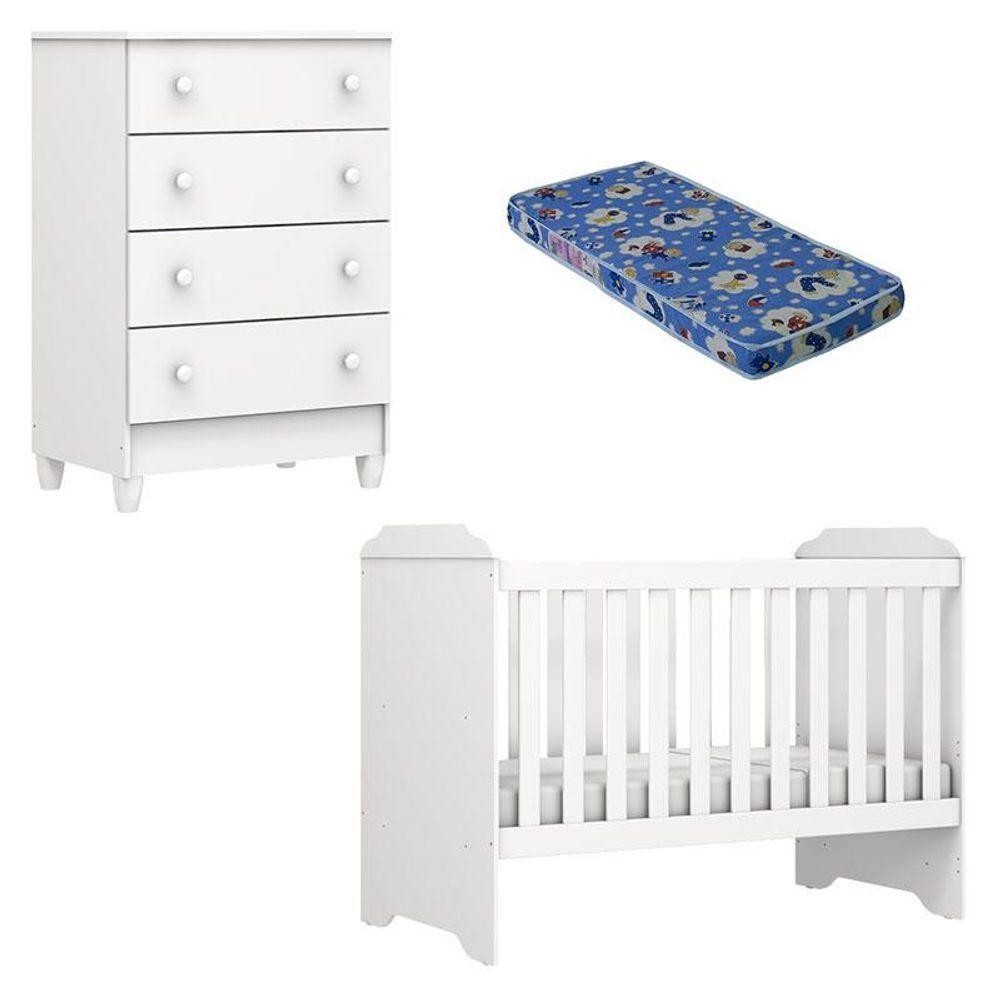 Berço Americano Mini Cama E Cômoda Mel Flat Branco Brilho Com Colchão Ortobom - Carolina em Oferta na Shopee