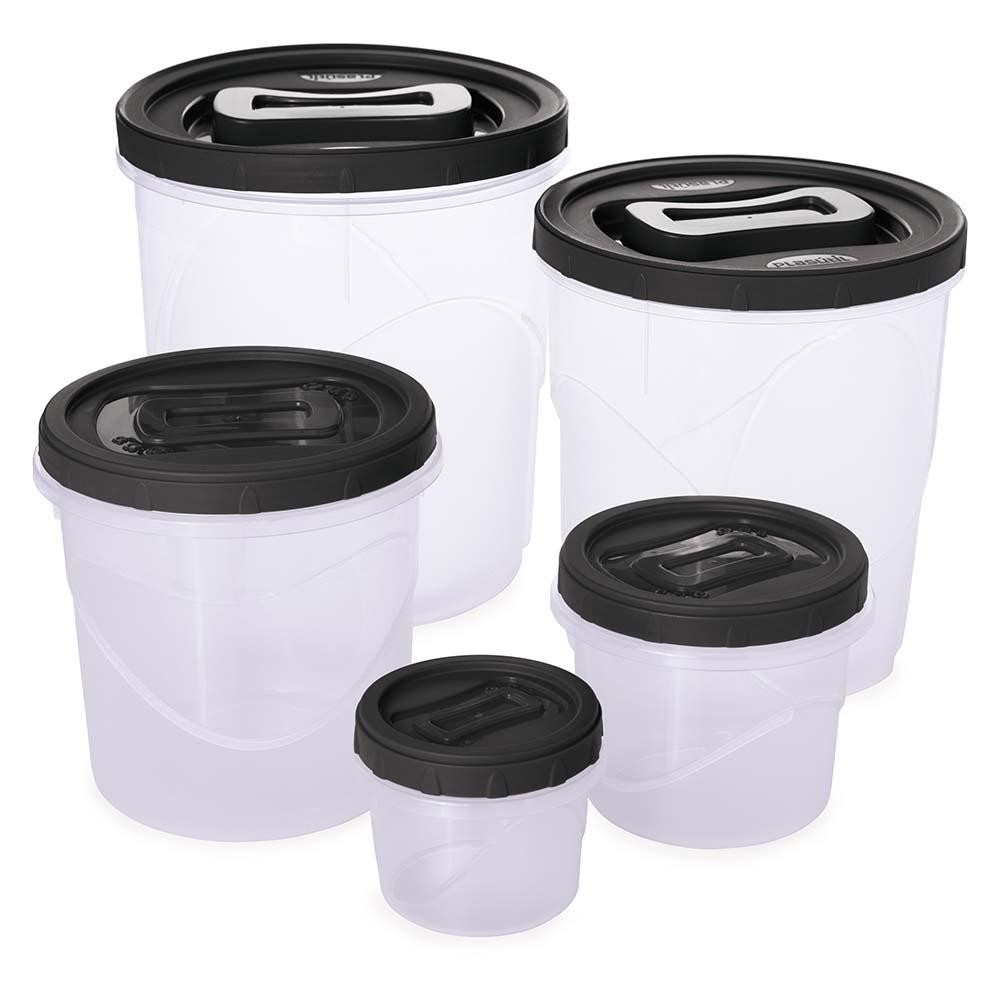 Kit 5 Potes Porta Mantimentos Médios Redondos Preto Plasútil em Oferta na Shopee