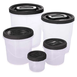Kit 5 Potes Porta Mantimentos Médios Redondos Preto Plasútil