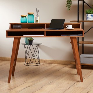 Mesa Escrivaninha Retro Madeira 4 Nichos 1 Prateleira Luna em Oferta na Shopee