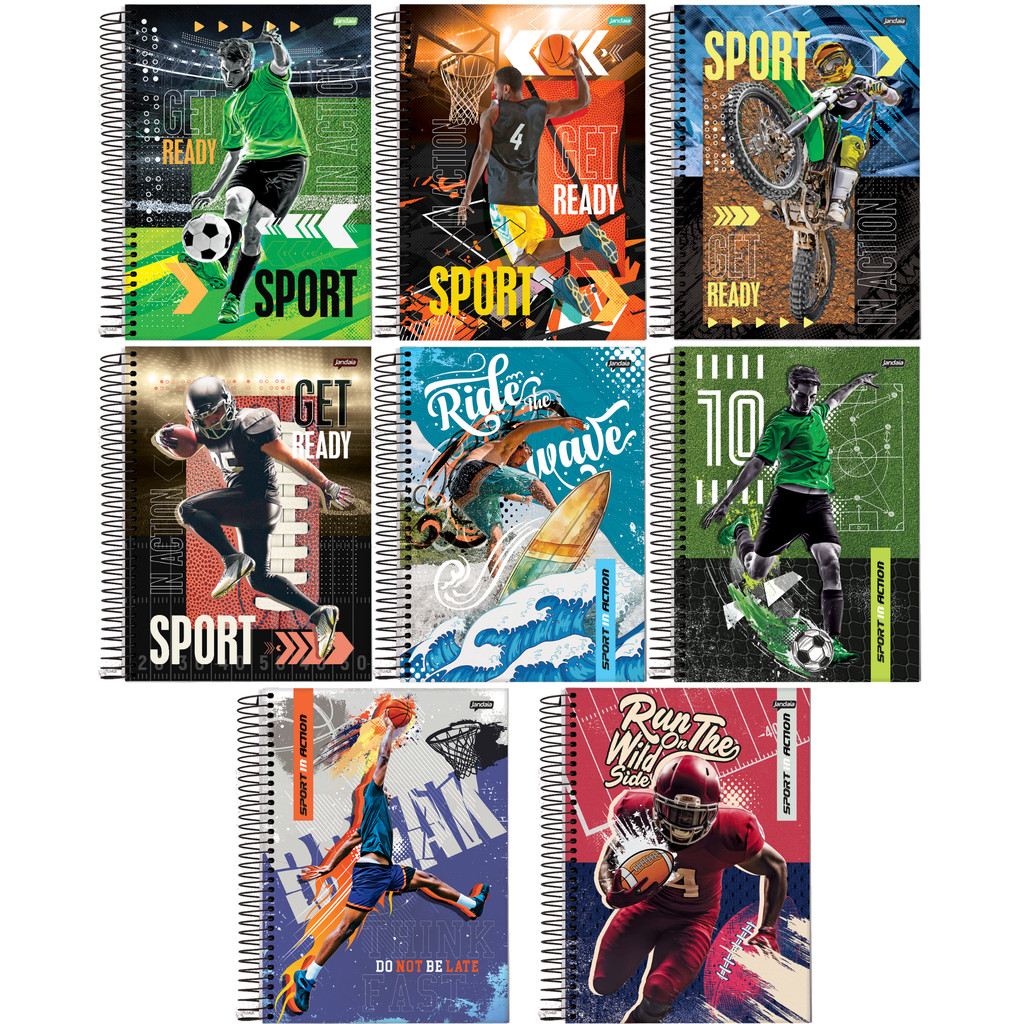 Kit 4 Cadernos  Universitário 10 Matérias 160 Folhas Capa Dura 20x27cm Sport Jandaia Capas Sortidas