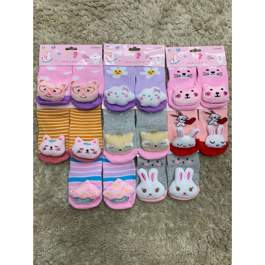Meias Bebê Kit 8 Pares Com Antiderrapante E Chocalho 0 a 12 Meses - Pé Quente