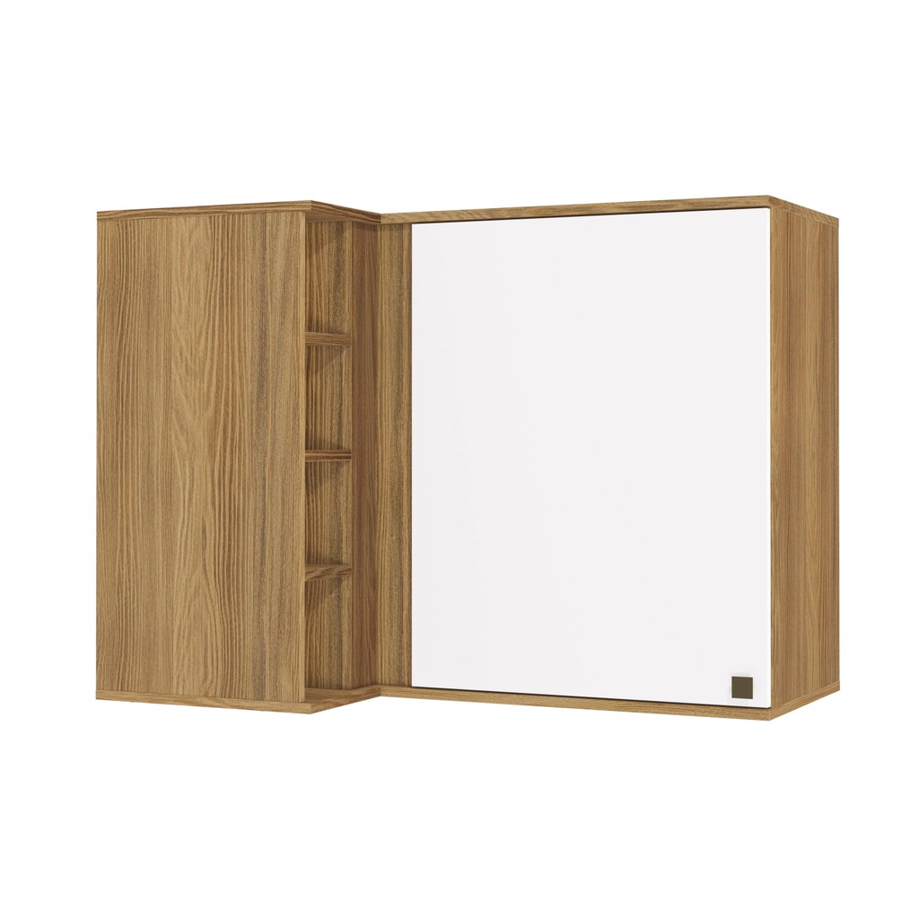 Armário Aéreo de Canto Reto Celeste Kappesberg 100% MDF 1 Porta 4 Nichos Nogueira/Branco 98cm - Home & Living