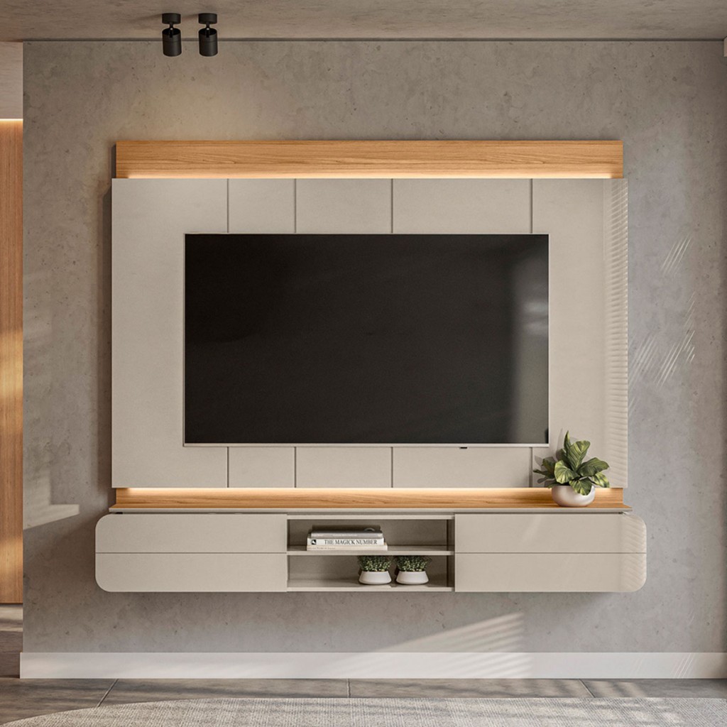 Painel para TV Até 75 Polegadas Zurique 2 Portas Tauari/Off White Brilho - Linea Brasil em Oferta na Shopee