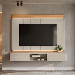 Painel para TV Até 75 Polegadas Zurique 2 Portas Tauari/Off White Brilho - Linea Brasil