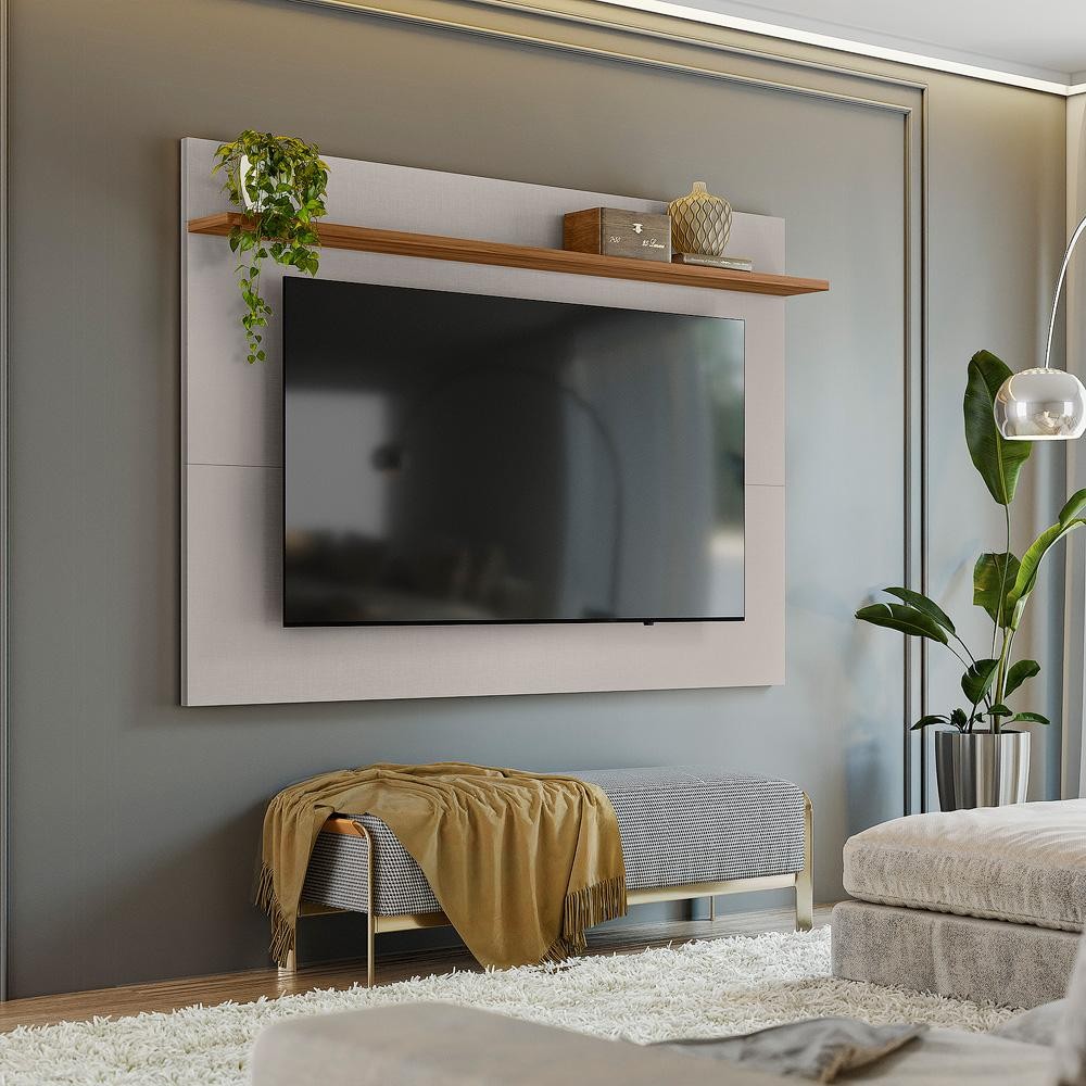 Painel Home Theater para Tv Até 70 Polegadas 1 Prateleira Sala de Estar Off White Marrom Madeira em Oferta na Shopee