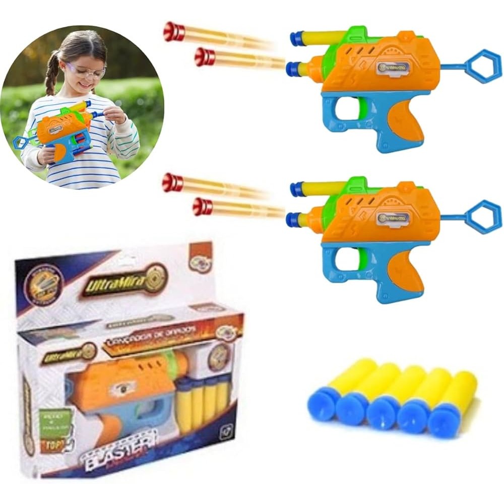 Pistola Lança Dardos De Espuma Estilo Nerf C/ 5 Dardos Cada
