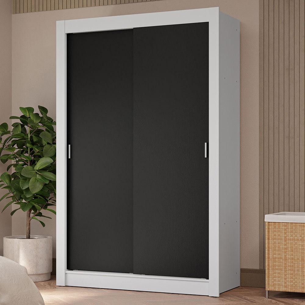 Guarda-Roupa Solteiro 2 Portas de Correr 4 Gavetas Branco/Preto Vivare Plus Madesa em Oferta na Shopee