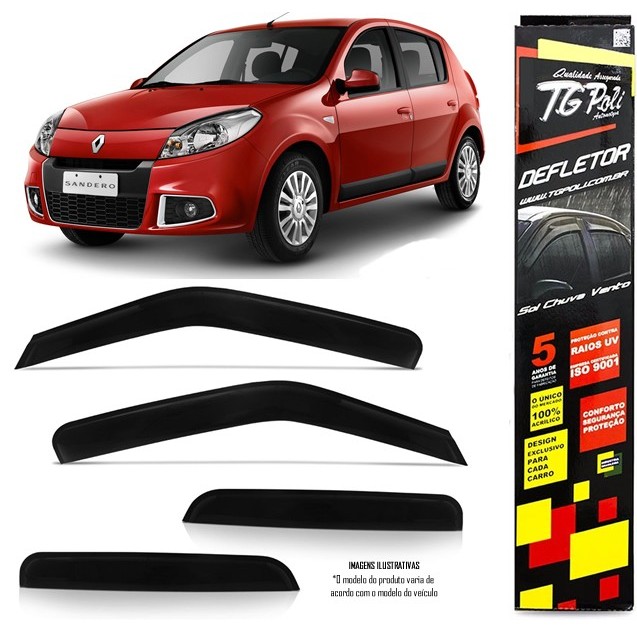 Calha Chuva Defletor TG Poli Renault Sandero 2007 2008 2009 2010 2011 2012 2013 2014 - 4 Portas