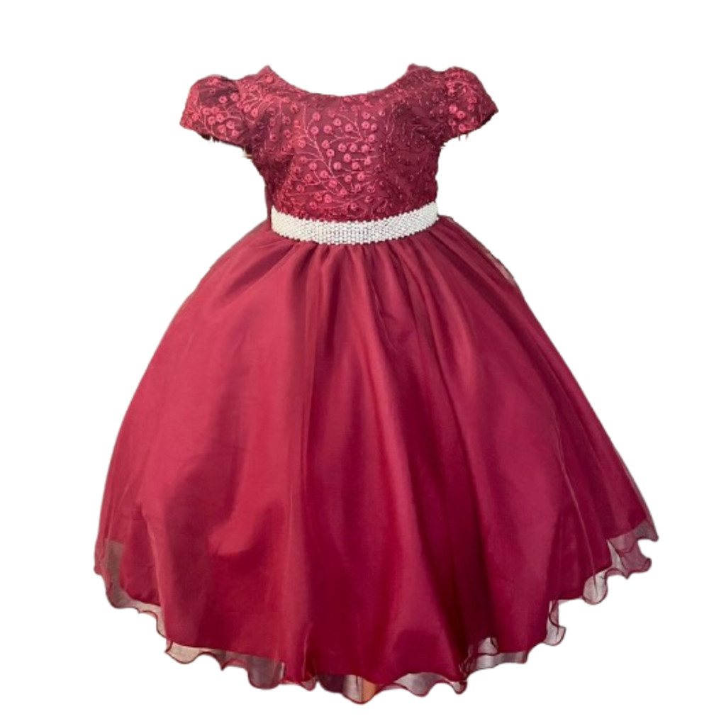 Vestido Marsala Luxo Cinto em Pérolas Festas e Eventos 3087