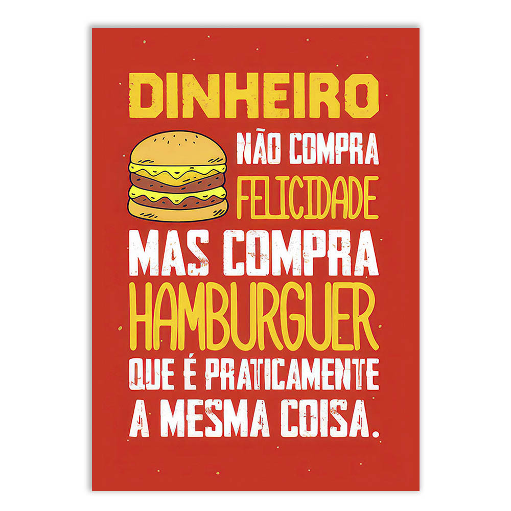 Placa Decorativa Engraçada Hambúrguer É Felicidade Decoração Bar Hamburgueria