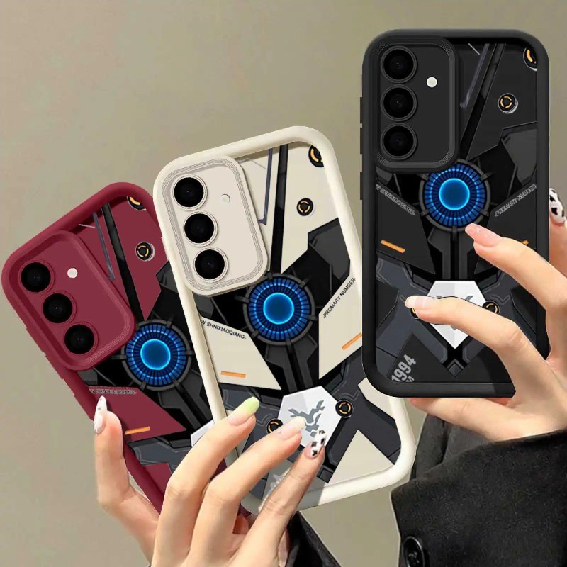 Para Samsung Galaxy A16 M55 M54 M51 M34 M31 M23 S24 S23 S22 S21 Plus Ultra FE 4G 5G Invólucro Círculo Mech No . 1 Pintura Suave Fosco Silicone Líquido Cobertura Completa Capa Traseira