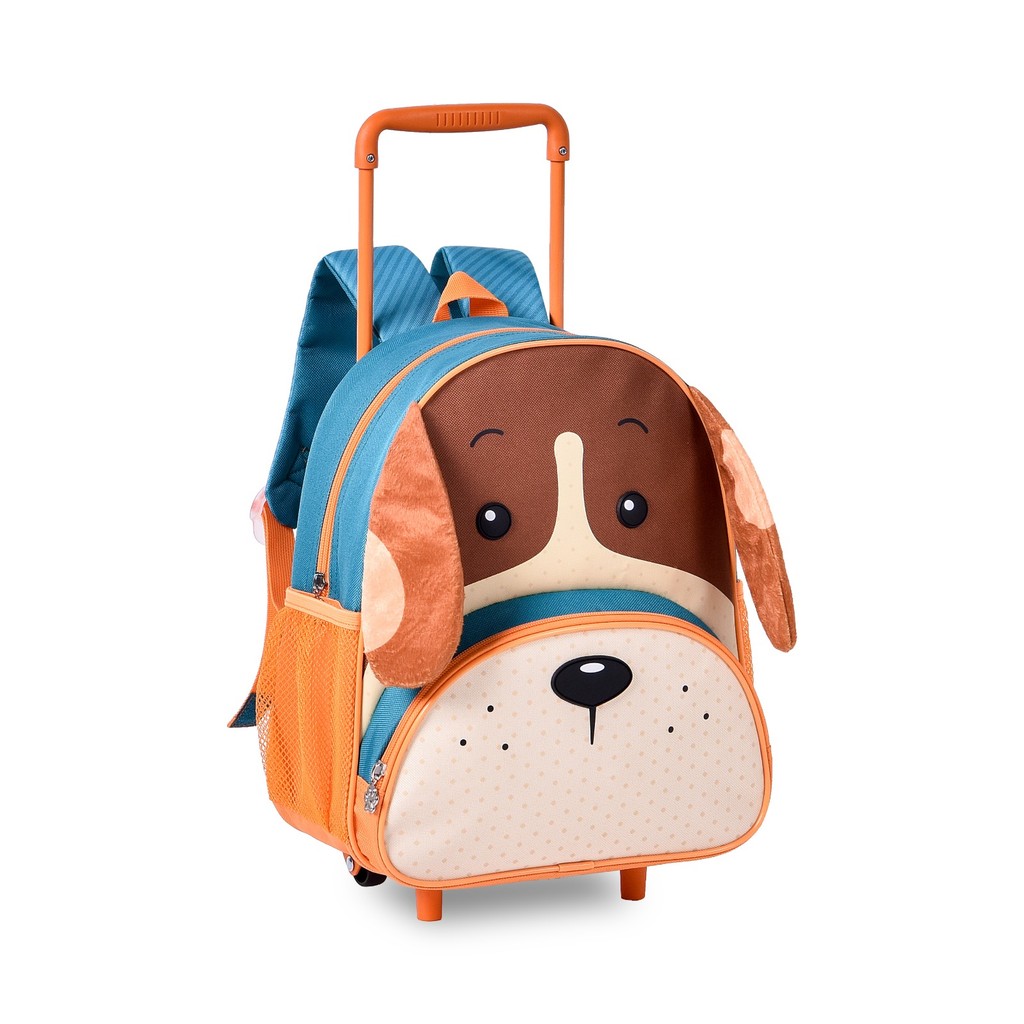 MOCHILA INFANTIL DE RODINHAS CACHORRO AZUL/LARANJA