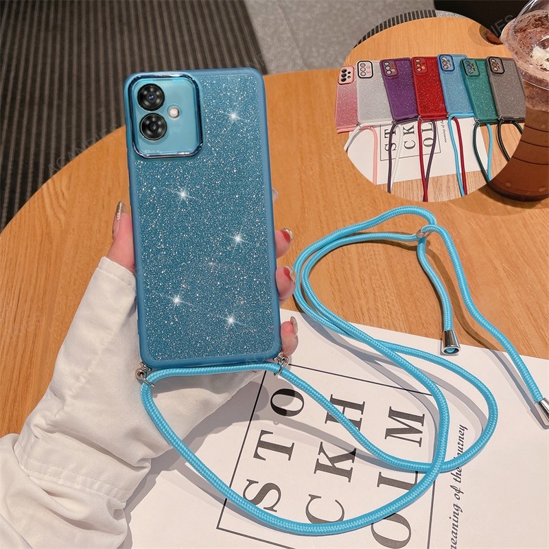 Para Motorola Moto G54 5G G34 G24 G14 G04 E14 G04s G85 G60 G32 Glitter Crossbody Cordão Silicone Caso G 54 60 Capa em Oferta na Shopee