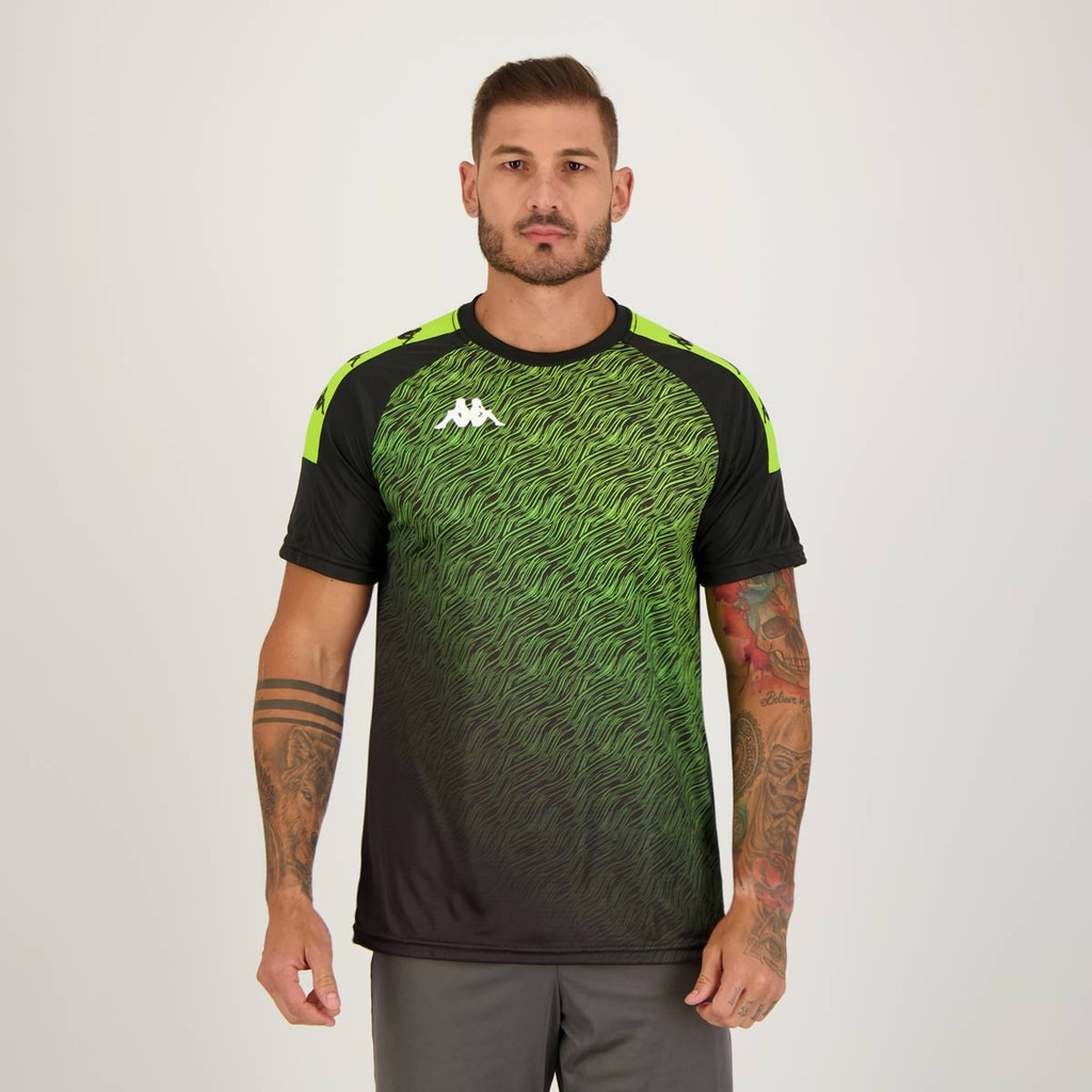Camisa Kappa Sport Fischel Preta e Verde em Oferta na Shopee