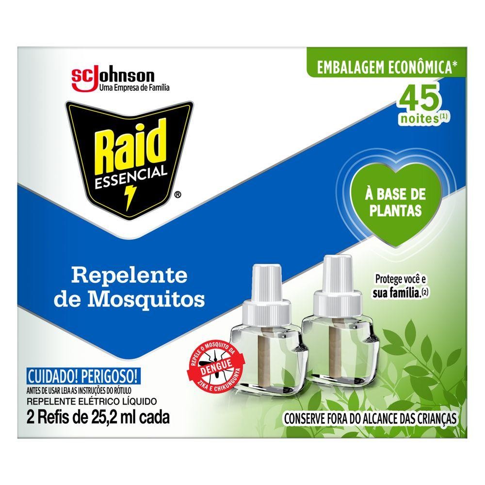 Repelente Elétrico Líquido Raid 45 Noites à Base de Plantas Essencial Caixa 2 Unidades 25,2ml Cada Refil Embalagem Econômica em Oferta na Shopee