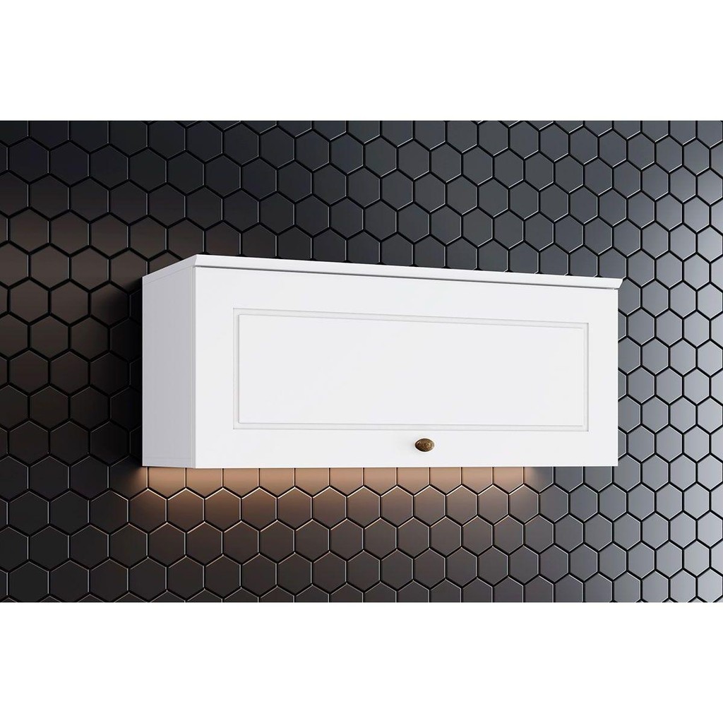 Armário Aéreo p/ Cozinha Americana Geladeira c/1 Porta Basculante 80cm Branco - Henn - Home & Living