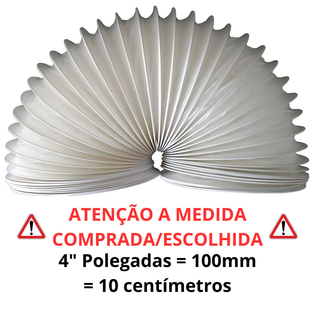 Duto PVC Flexível 4" Polegadas Flexível Ventilação Exaustor Coifa Ar Condicionado Resistência