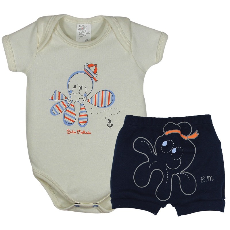 Conjunto Body Suedine Manga Curta Estampado + Shorts Estampa Polvo