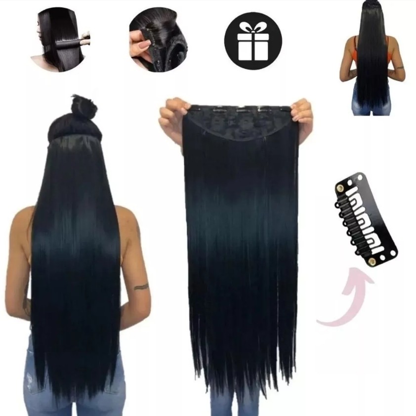 Extensão de Cabelo Preto em Fibra Orgânica ZENG Liso Com Aplique Tic Tac Para Volume(Tem) em Oferta na Shopee