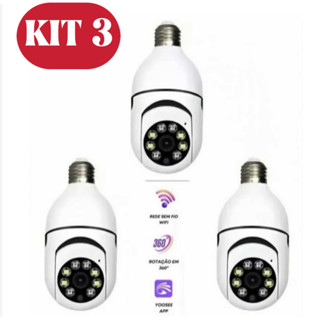 KIT 3 Câmera wifi ip sem fio giratória 360 com encaixe lampada bocal rosca ptz full HD vis...