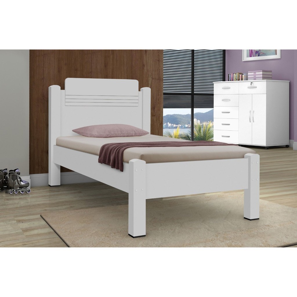 Cama Solteiro em MDF/MDP Paris Branco