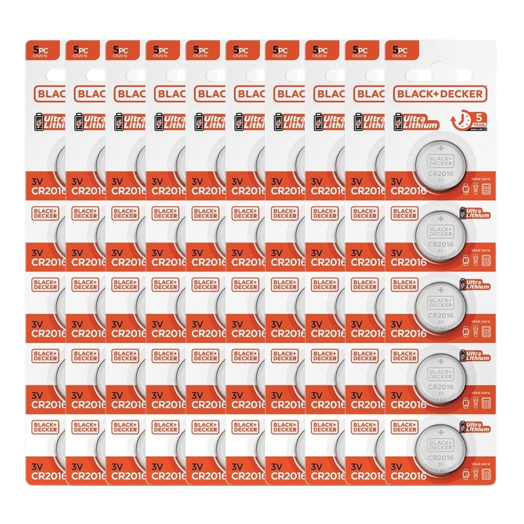 Kit 50 Baterias Moeda CR2016 3V Blister Relógio Black+Decker em Oferta na Shopee