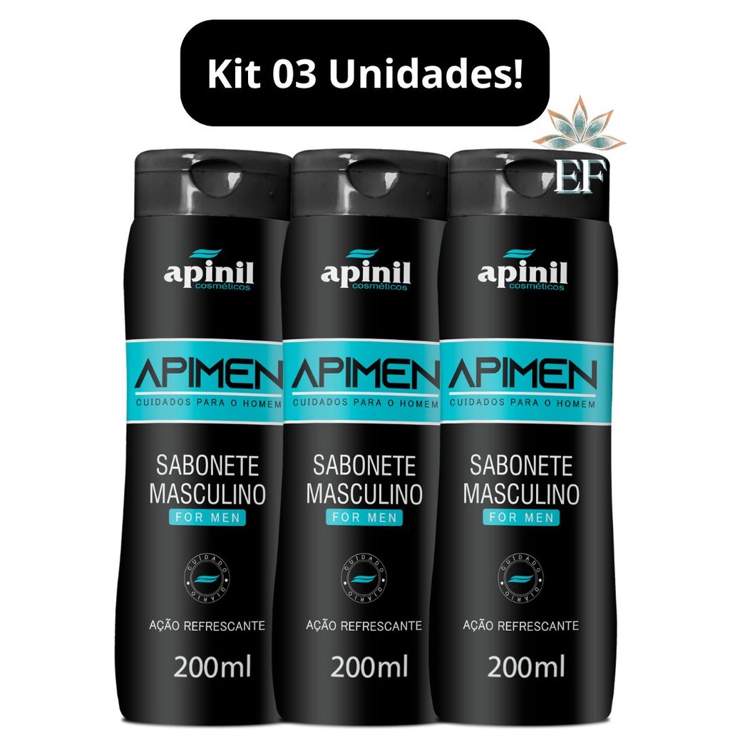 Kit Com 3 Unidades Sabonete Liquido Masculino Apimen 200mL Apinil