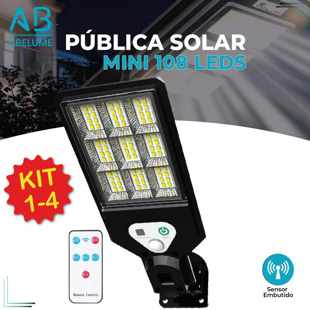 Luminária Pública Luz Solar Externo 108 LEDS Com Controle Remoto Refletor LED Transparente Sensor De Movimento Ajustável em Oferta na Shopee