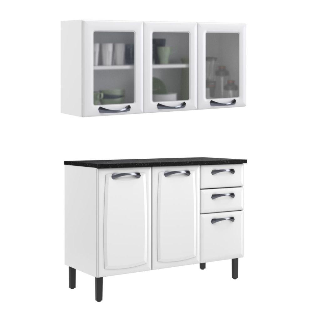 Cozinha Modulada  3 Portas e Armário Aéreo em Vidro Aço New Premium em Oferta na Shopee