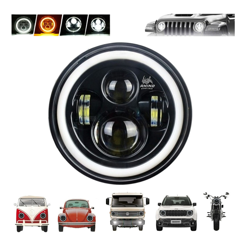 Farol Angel Eyes Defender Led Jeep Fusca Kombi 5,75 Polegadas