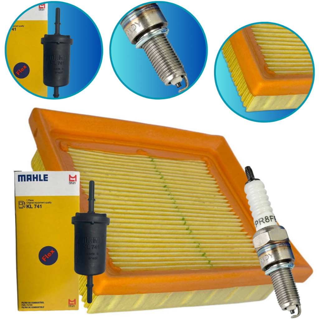 Filtro de ar Elemento + Vela Ignição Cpr8ea9 + Filtro Combustível Flex Metal Leve Kl741 Titan Fan 150 160 Bros Xre 190